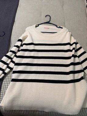 Women’s Navy & White Striped Crewneck Sweater